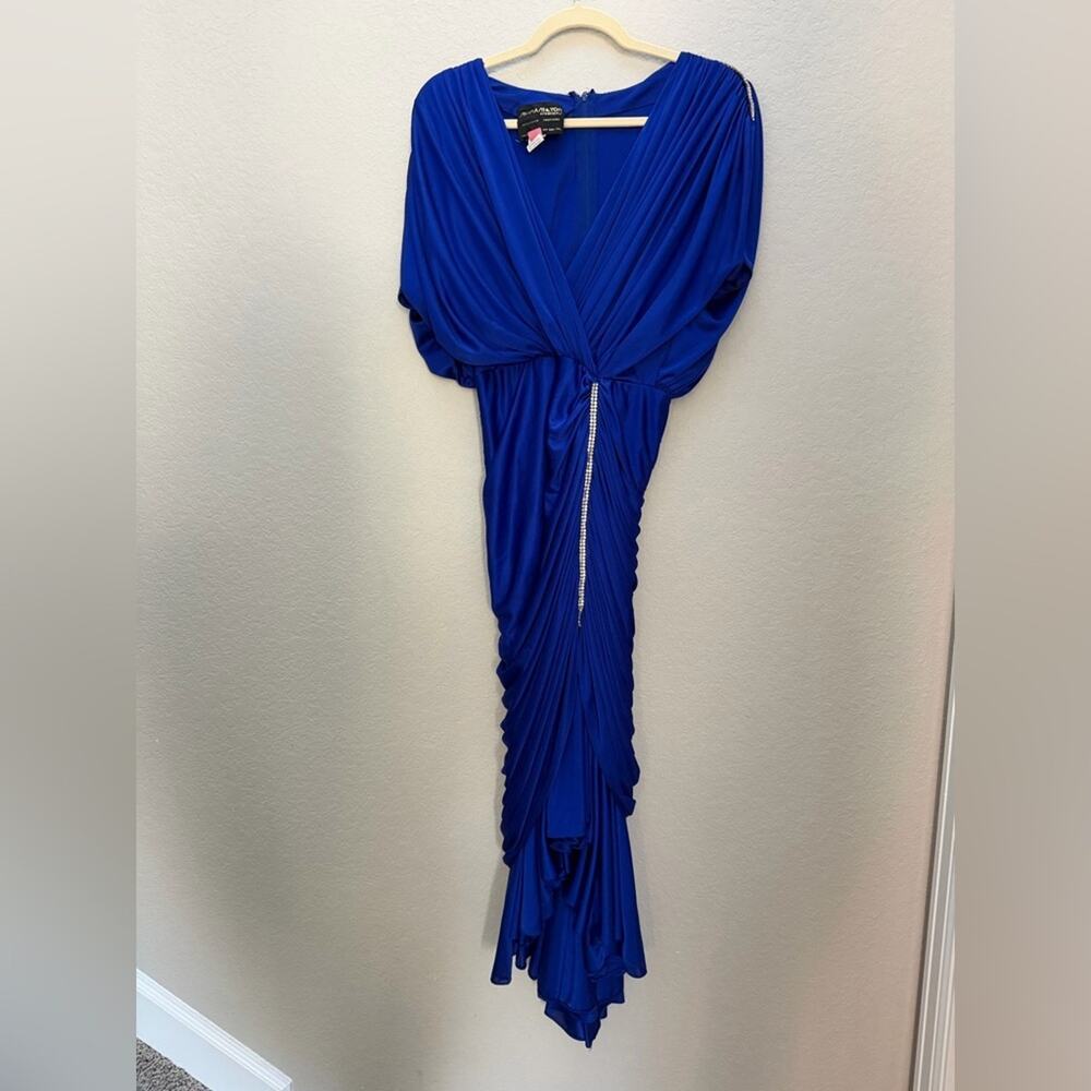 Vintage Shamash and Yofi Creations Royal Blue Draped Dress Size 7/8 Ruched - Picture 2 of 14